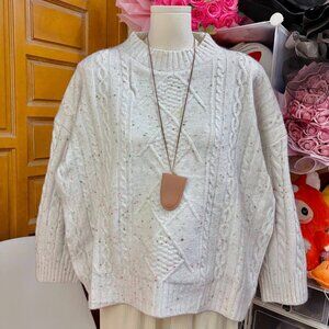 Cozy Cream Cable Knit Sweater Confetti Speckled
